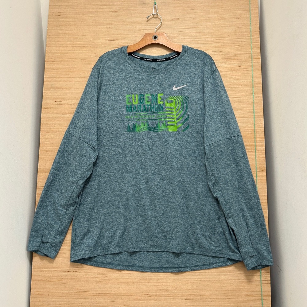 Nike Running Dri-FIT‎ Eugene Marathon Long Sleeve Shirt Teal Mens XL Graphic